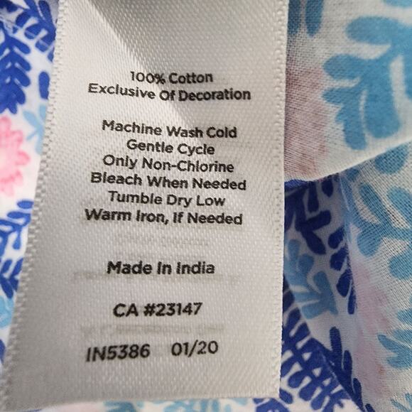 Talbots Petite Shirt XLP Button Front Classic Cotton Blue Pink Floral Ferns - Picture 8 of 8